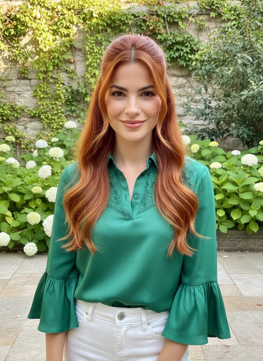 Long Layered Cut with Copper Auburn Waves